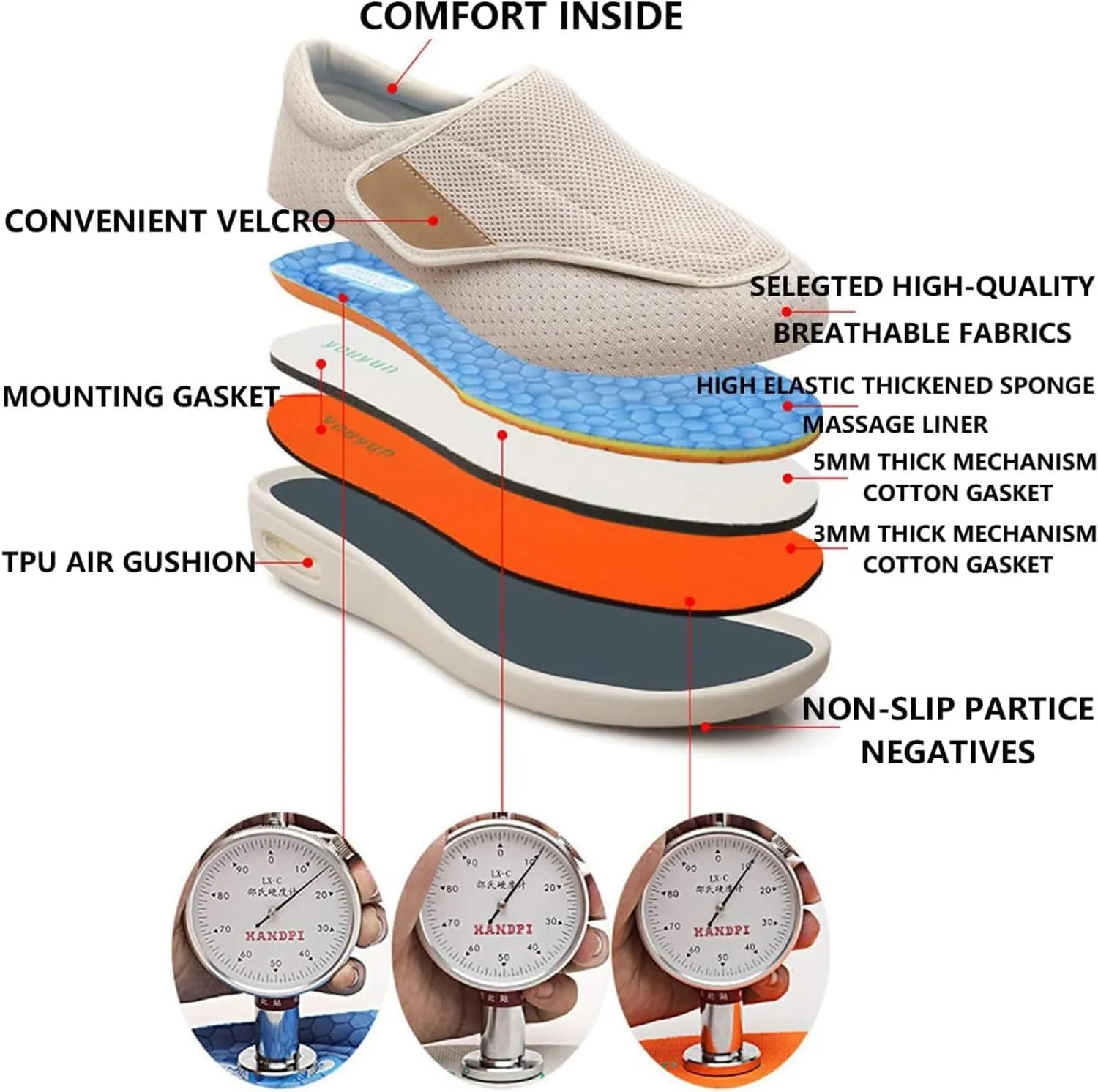 Men's Diabetic Slippers Comfy Arthritis Edema House Shoes Non-Slip Female Swollen Feet Walking Shoes Adjustable Orthopedic Slippers Plantar Fasciitis Shoes Elderly Slippers (Color : 1, Size : 44)