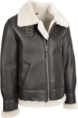Mens Flying Leather Jacket Brown Real Sheepskin B3 Bomber Aviator Cream Shearling Coat Colter, Brown, 4XL, Brown, 4X-Large