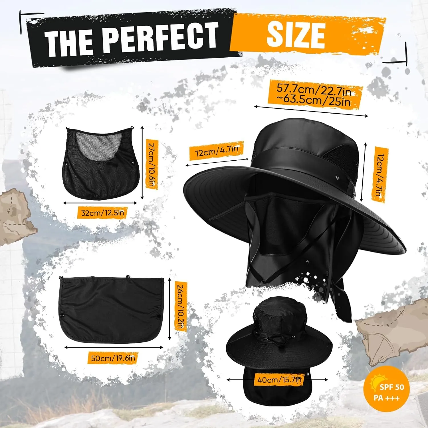 Mens Sun Hat with Face Cover Neck Flap XXL UPF 50  Sun Protection Wide Brim Fishing Hat