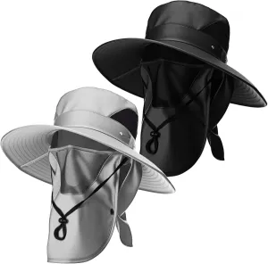 Mens Sun Hat with Face Cover Neck Flap XXL UPF 50  Sun Protection Wide Brim Fishing Hat