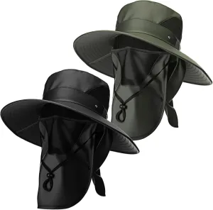 Mens Sun Hat with Face Cover Neck Flap XXL UPF 50  Sun Protection Wide Brim Fishing Hat