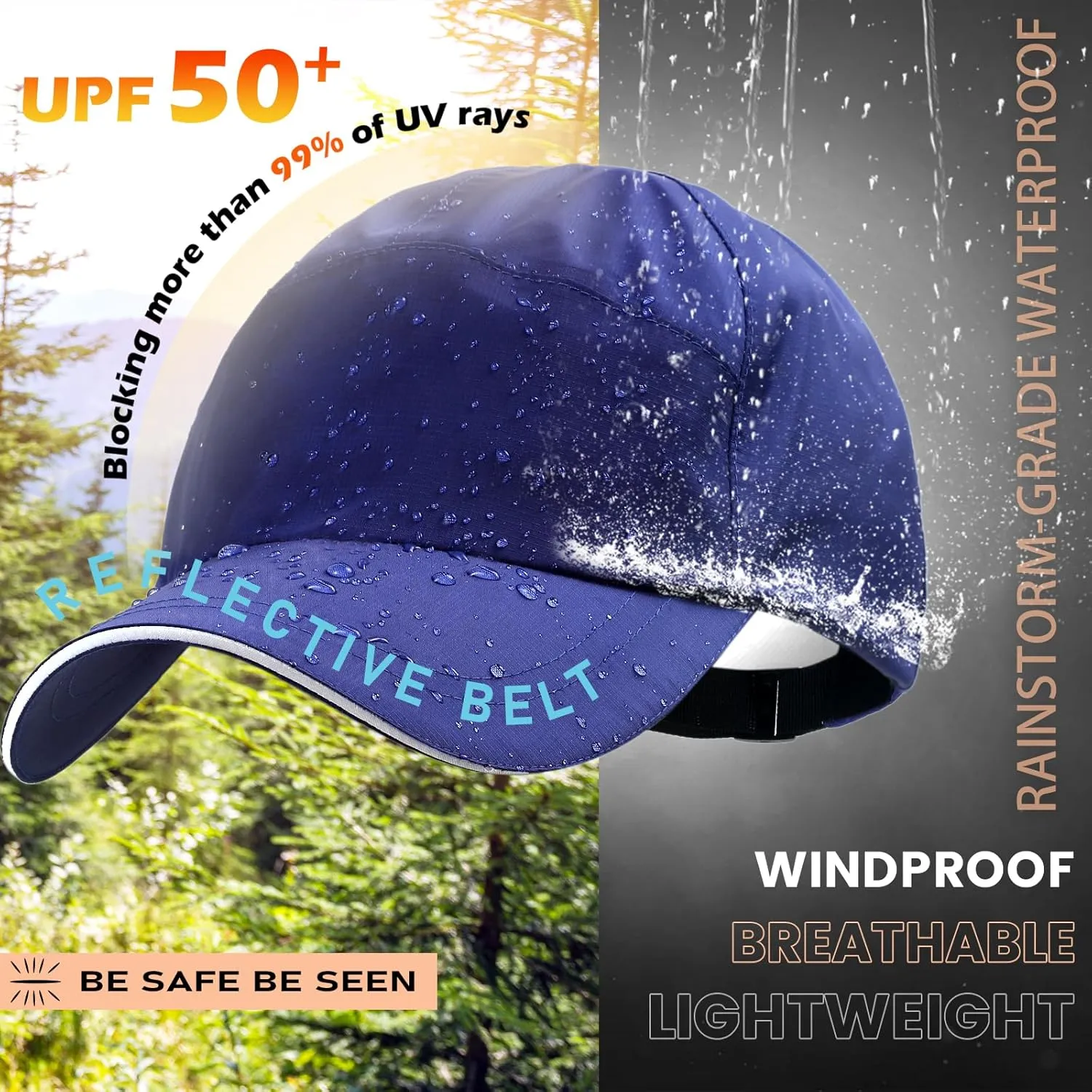 Mens Waterproof Baseball Cap Womens Rain Hat Foldable Outdoor Running Sun Fishing hat