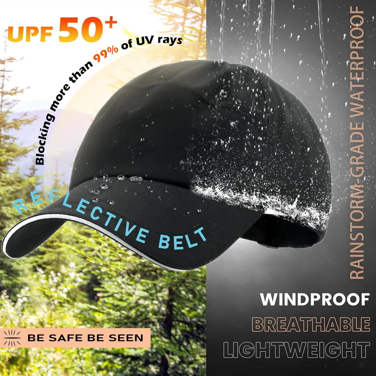 Mens Waterproof Baseball Cap Womens Rain Hat Foldable Outdoor Running Sun Fishing hat