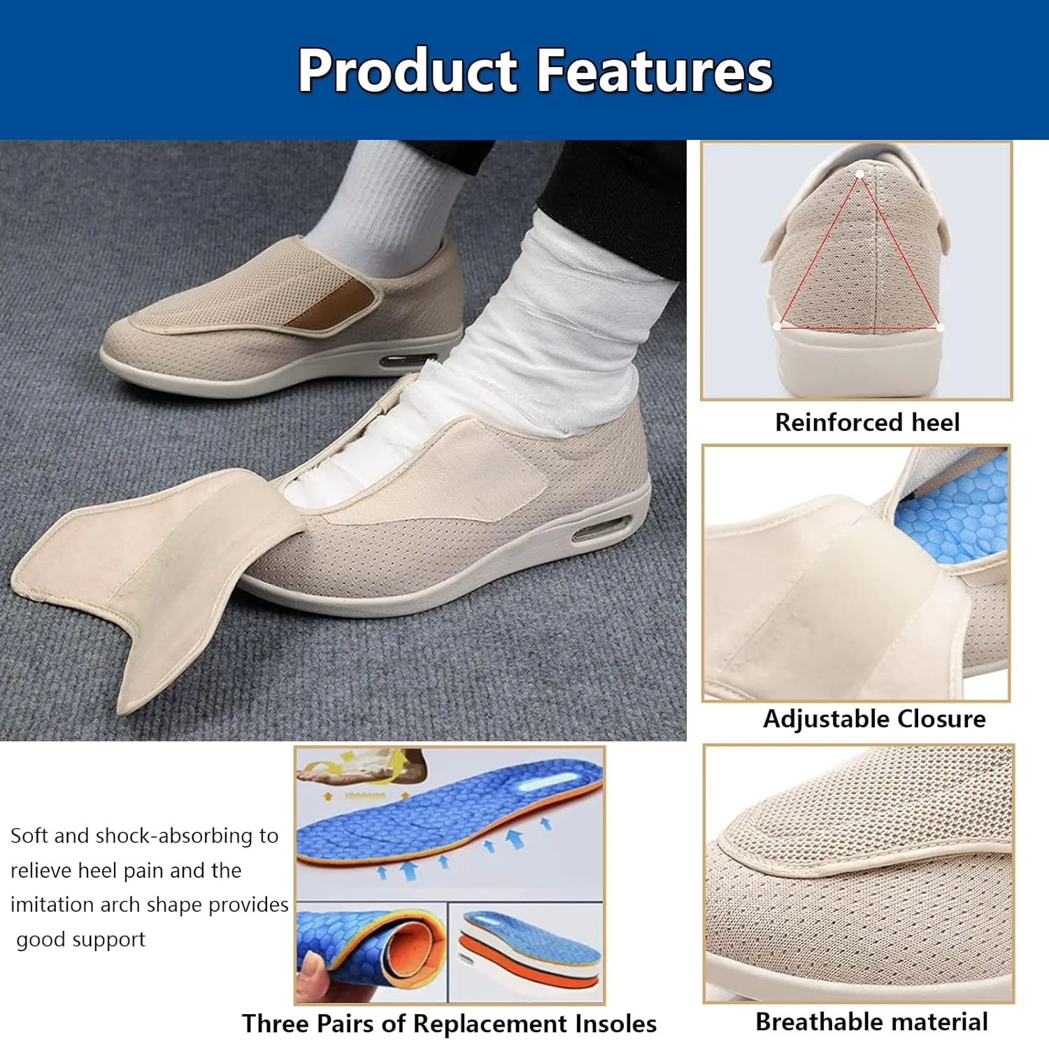 Men's Wide Width Shoes with Adjustable Closure Lightweight,Diabetic Edema Plantar Fasciitis Arthritis Swollen Feet Fattening and Widening Elderly Shoes Men 12/Women 13