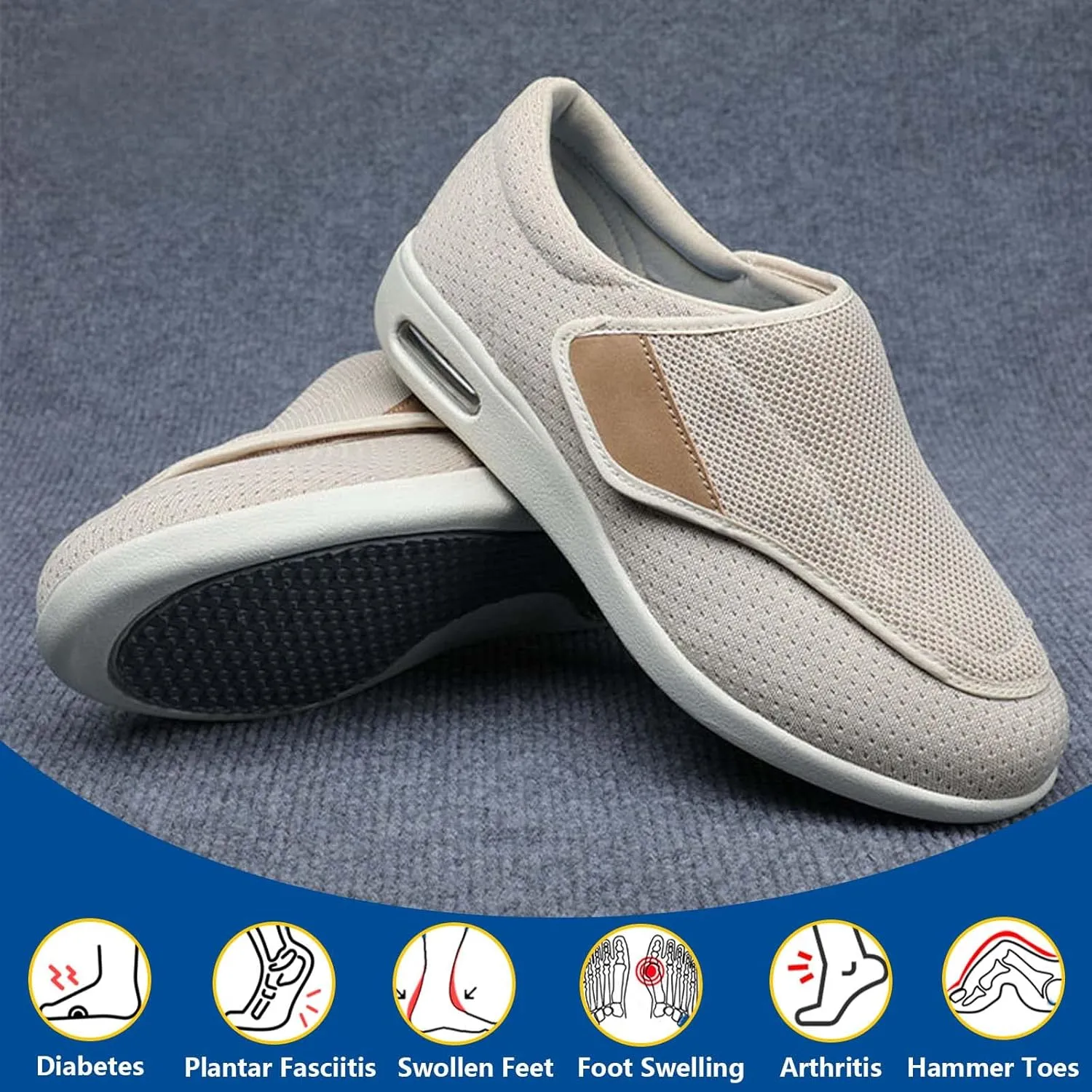 Men's Wide Width Shoes with Adjustable Closure Lightweight,Diabetic Edema Plantar Fasciitis Arthritis Swollen Feet Fattening and Widening Elderly Shoes Men 12/Women 13