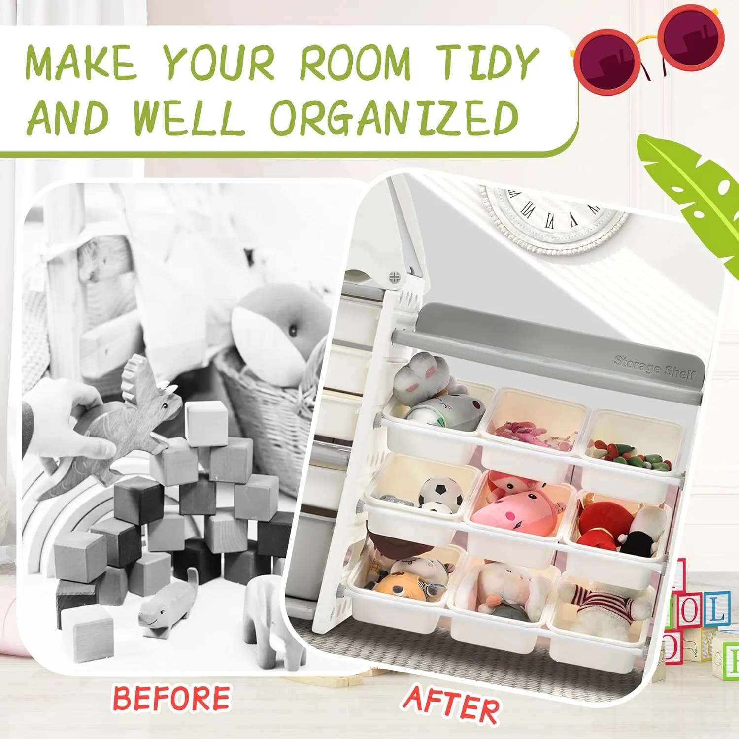 Merax Toy Storage Organizer with Kids Bookshelf, Toy Organizer with 17 Bins and 5-Tier Bookshelf for Kids Bedroom Playroom Living Room (All-in-One, White)