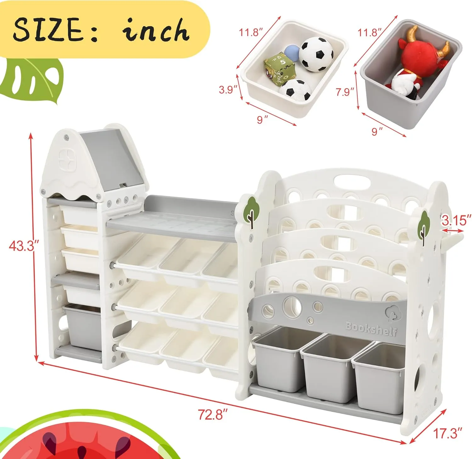 Merax Toy Storage Organizer with Kids Bookshelf, Toy Organizer with 17 Bins and 5-Tier Bookshelf for Kids Bedroom Playroom Living Room (All-in-One, White)