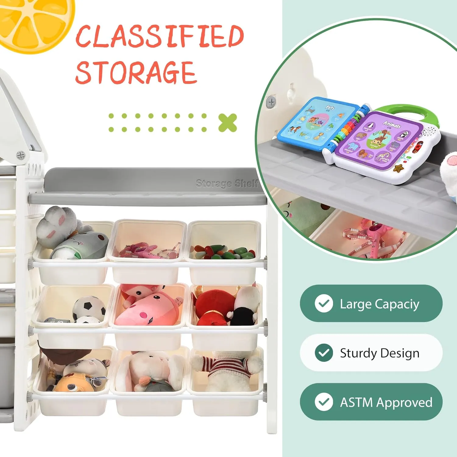 Merax Toy Storage Organizer with Kids Bookshelf, Toy Organizer with 17 Bins and 5-Tier Bookshelf for Kids Bedroom Playroom Living Room (All-in-One, White)