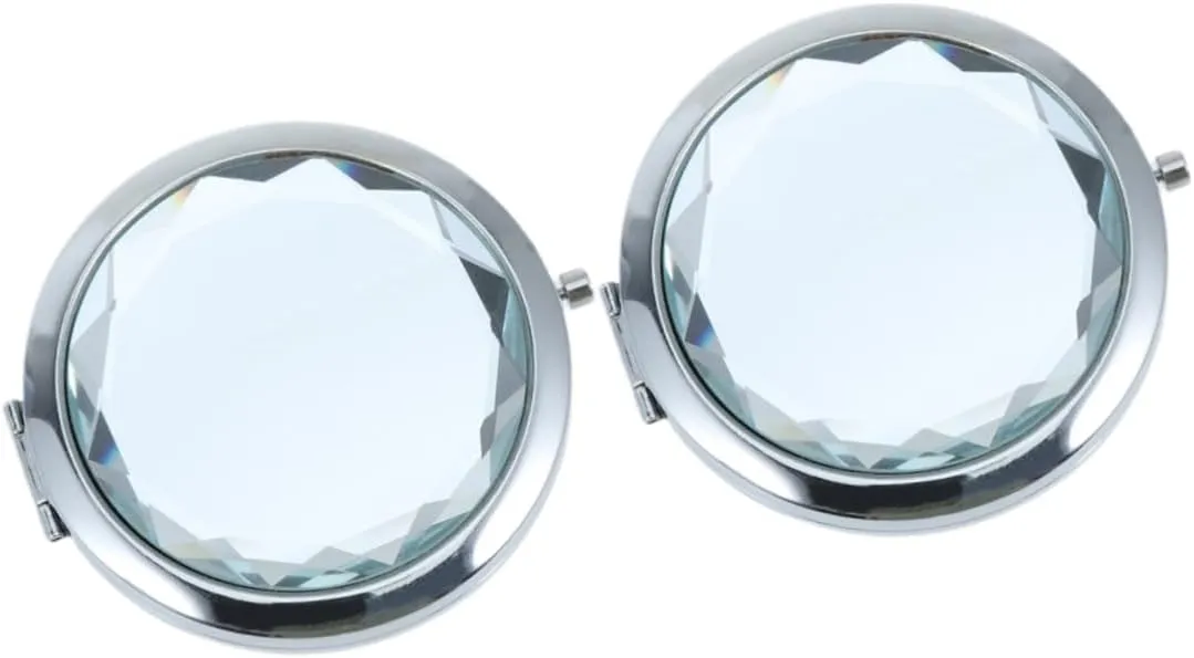 MERRYHAPY 2pcs Folding Mirror Double-Sided Makeup Mirror Compact Portable for Travel Party Stylish Metal Crystal