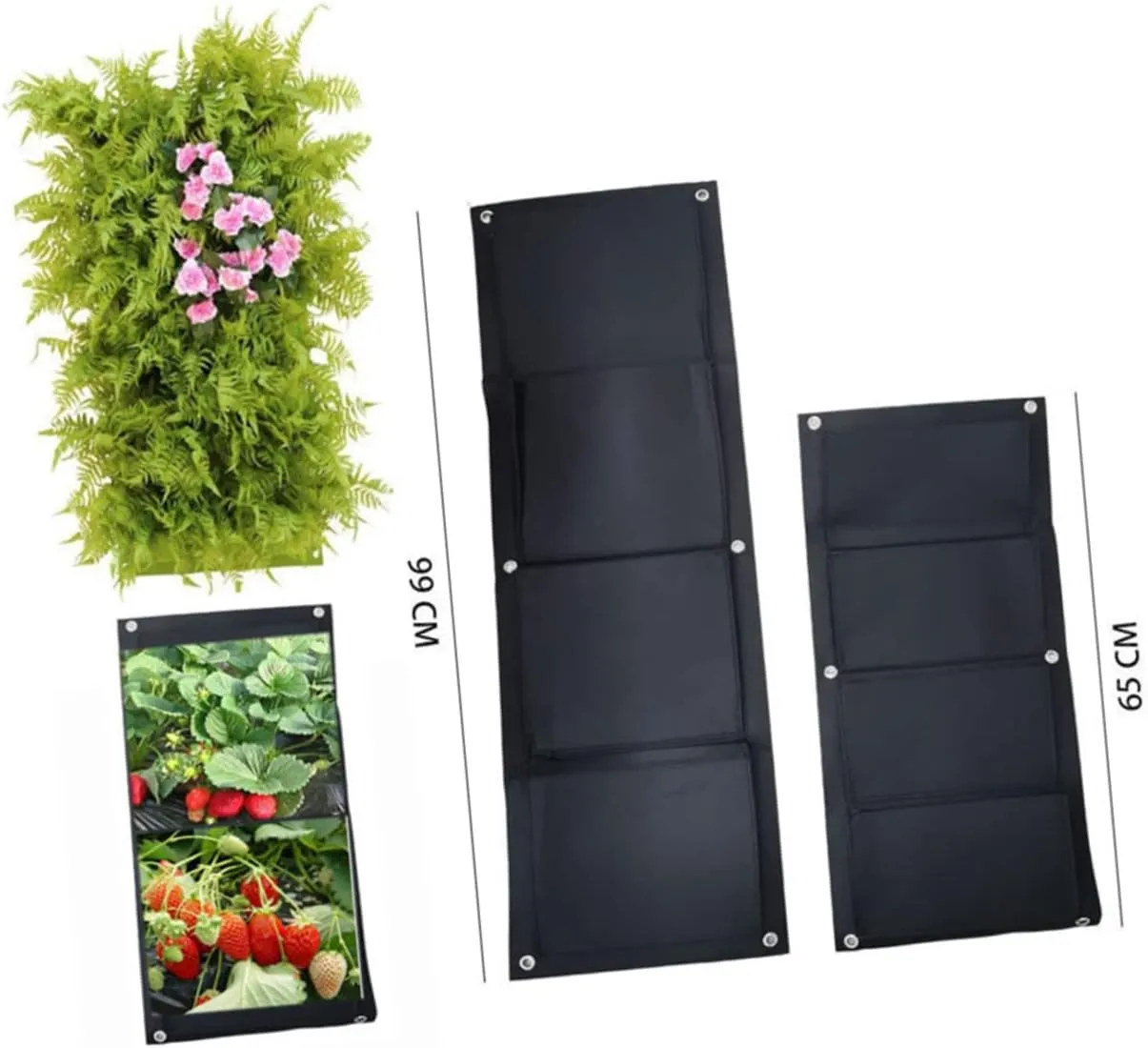 MERRYHAPY Wall Hanging Planting Bag 4 Pockets Felt Material Space-Saving Plant Container Black 65cm