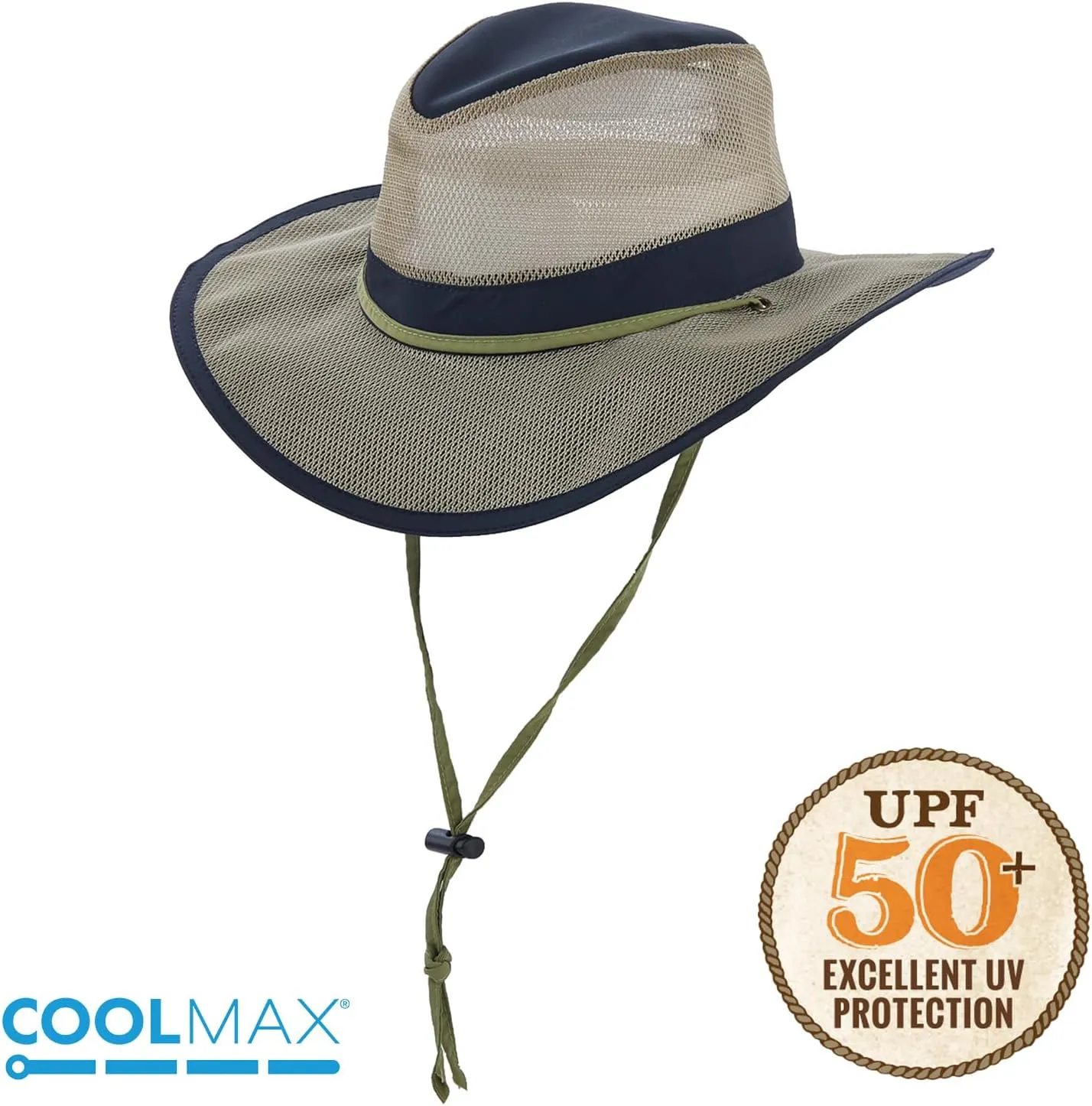 Mesh Crown Safari Men's Sun Hat, 3" Brim, Adjustable Chin Cord, UPF (SPF) 50  Sunhat Protection