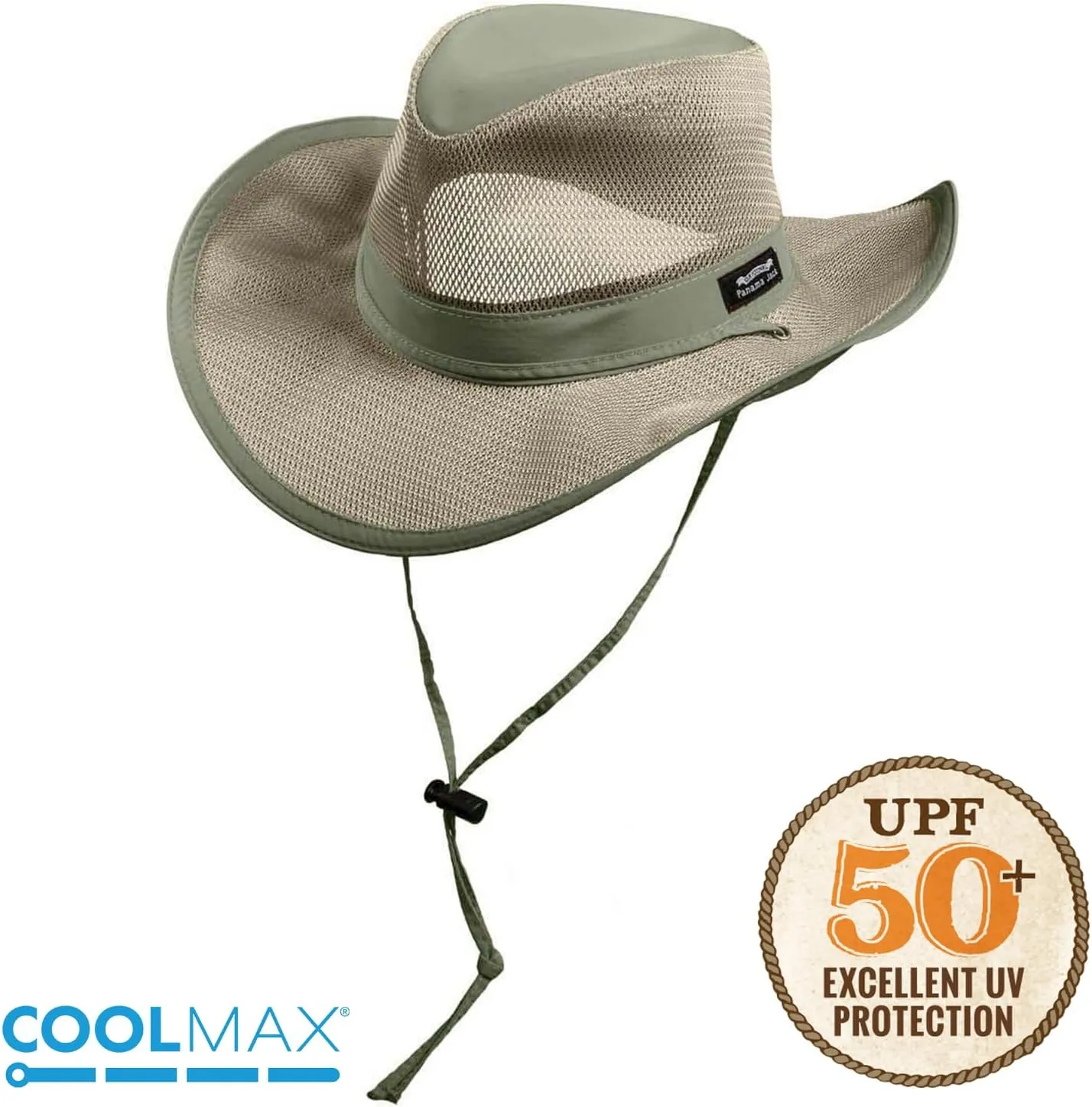 Mesh Crown Safari Men's Sun Hat, 3" Brim, Adjustable Chin Cord, UPF (SPF) 50  Sunhat Protection