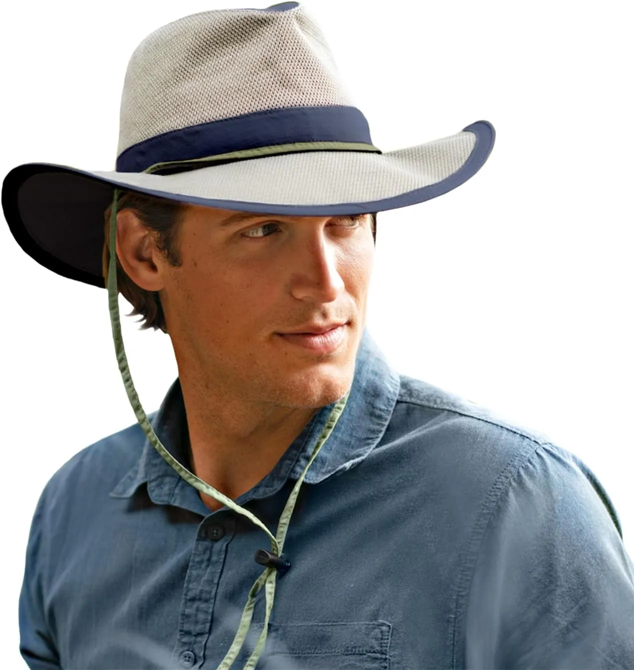 Mesh Crown Safari Men's Sun Hat, 3" Brim, Adjustable Chin Cord, UPF (SPF) 50  Sunhat Protection
