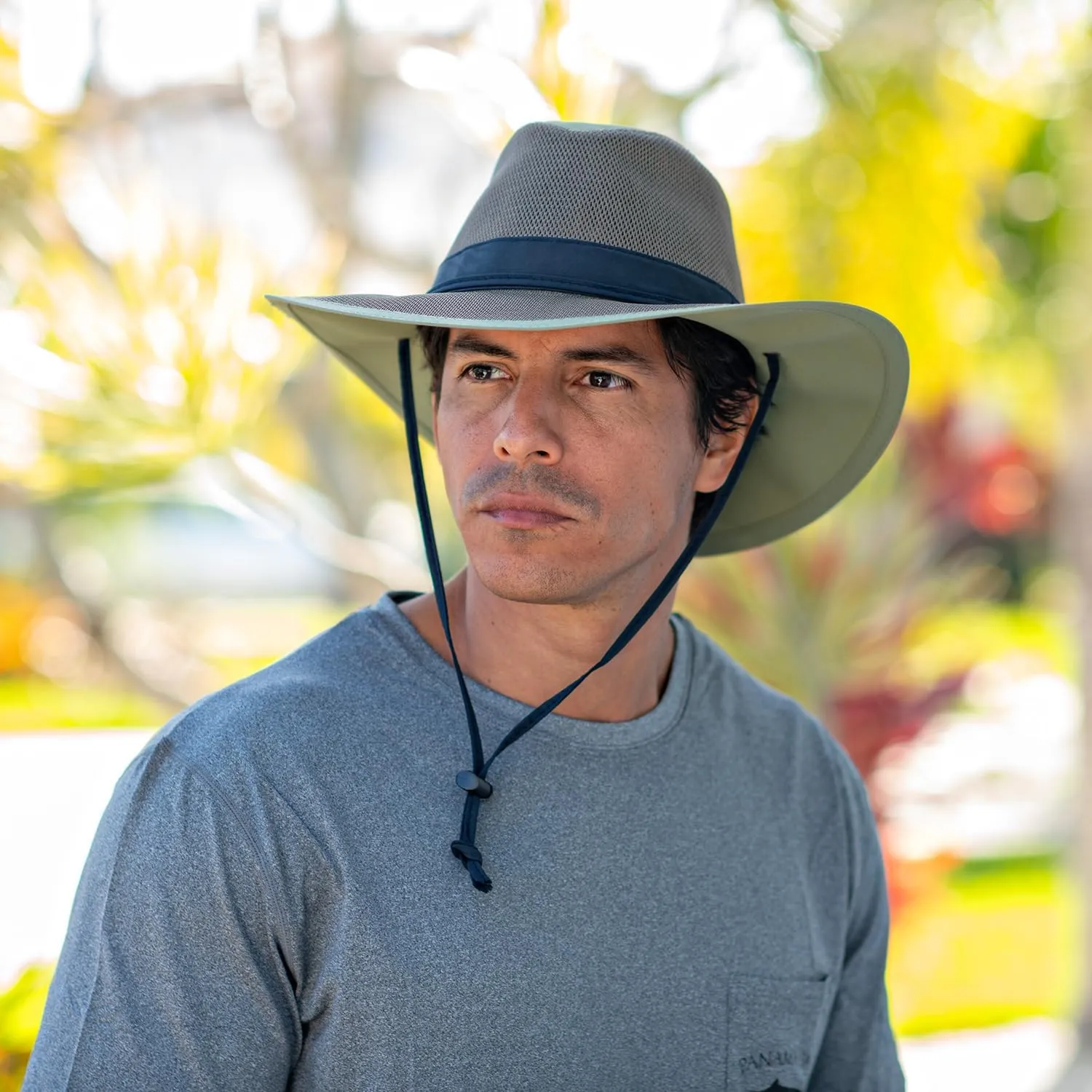 Mesh Crown Safari Men's Sun Hat, 3" Brim, Adjustable Chin Cord, UPF (SPF) 50  Sunhat Protection