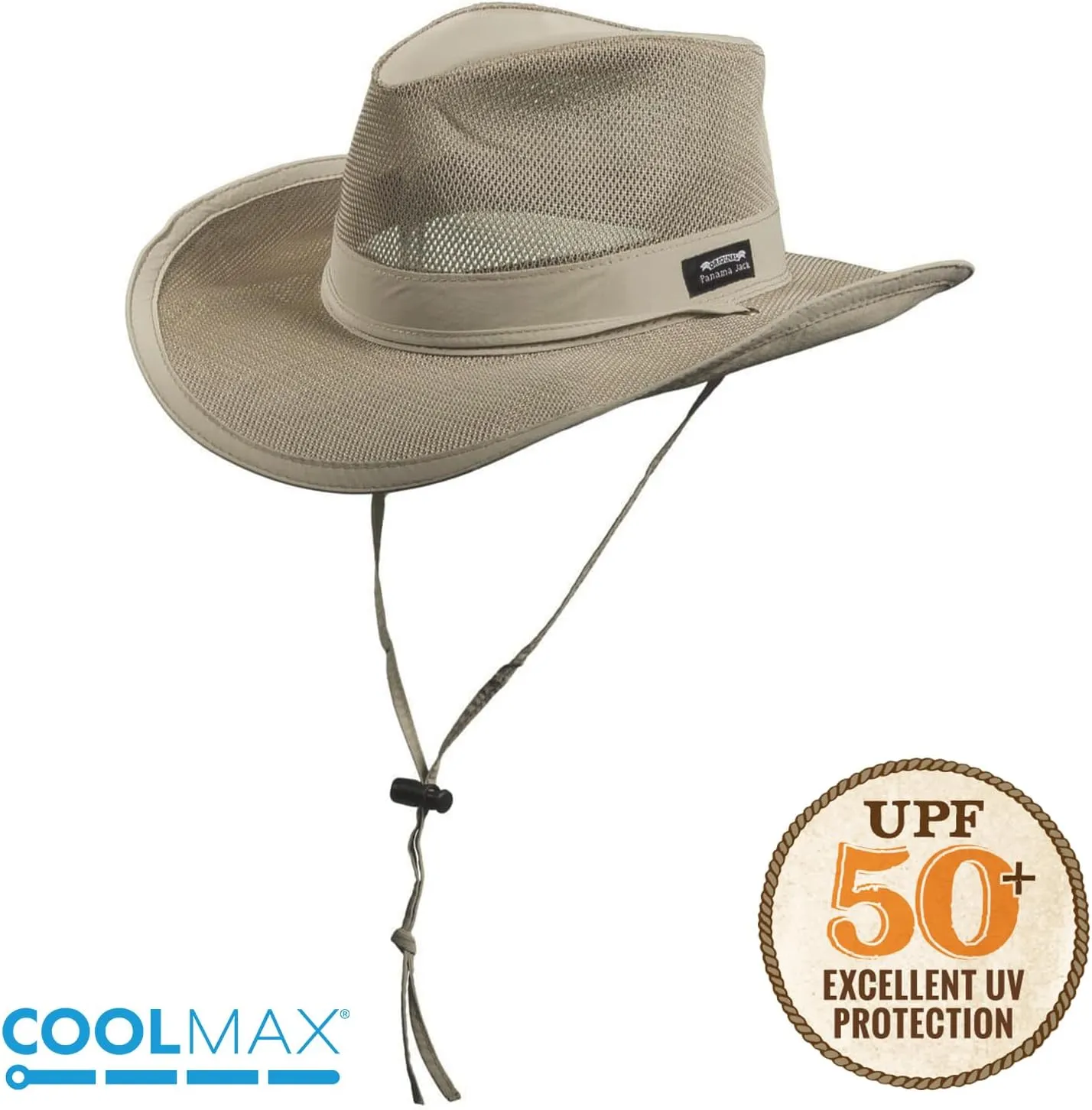 Mesh Crown Safari Men's Sun Hat, 3" Brim, Adjustable Chin Cord, UPF (SPF) 50  Sunhat Protection