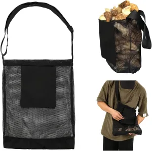 Mesh Pouch Harvesting Bag, Large Capacity Mushroom Foraging Bag, Folding Mushroom Basket with Adjustable Shoulder Strap for Garden Fruit Picking