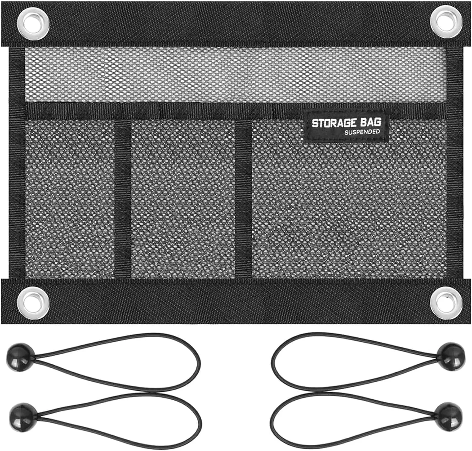 Mesh Storage Bag Kayak Storage Compartments Set Attaches to Kayak Seat,Boat Suspended Storage Organizer with 4 pcs Elastic Ring (12 INCH-3Pockets)