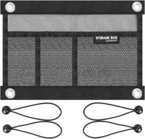 Mesh Storage Bag Kayak Storage Compartments Set Attaches to Kayak Seat,Boat Suspended Storage Organizer with 4 pcs Elastic Ring (12 INCH-3Pockets)