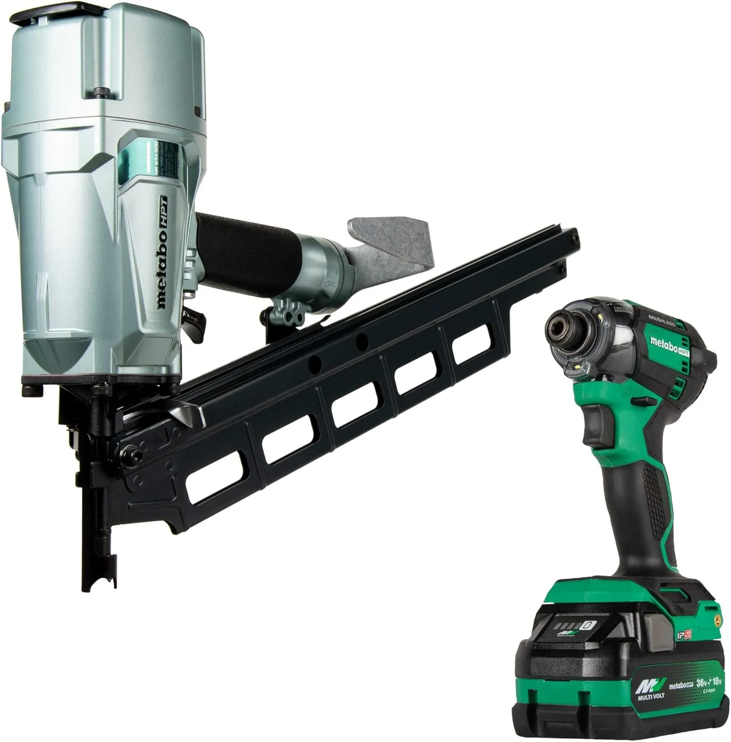 Metabo HPT Pneumatic Framing Nailer   18V Impact Driver Pro Bundle Kit, 3-1/4-Inch Framing Nailer with BONUS 18V Triple Hammer Impact Driver Kit, KNR83A5(S)