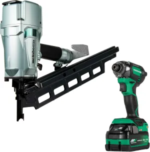 Metabo HPT Pneumatic Framing Nailer   18V Impact Driver Pro Bundle Kit, 3-1/4-Inch Framing Nailer with BONUS 18V Triple Hammer Impact Driver Kit, KNR83A5(S)