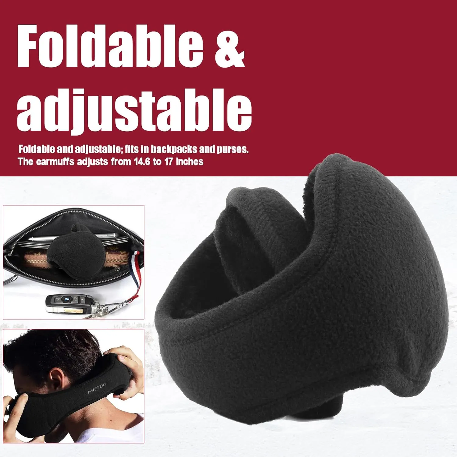 Metog Unisex Foldable Ear Warmers Polar Fleece/kints Winter EarMuffs