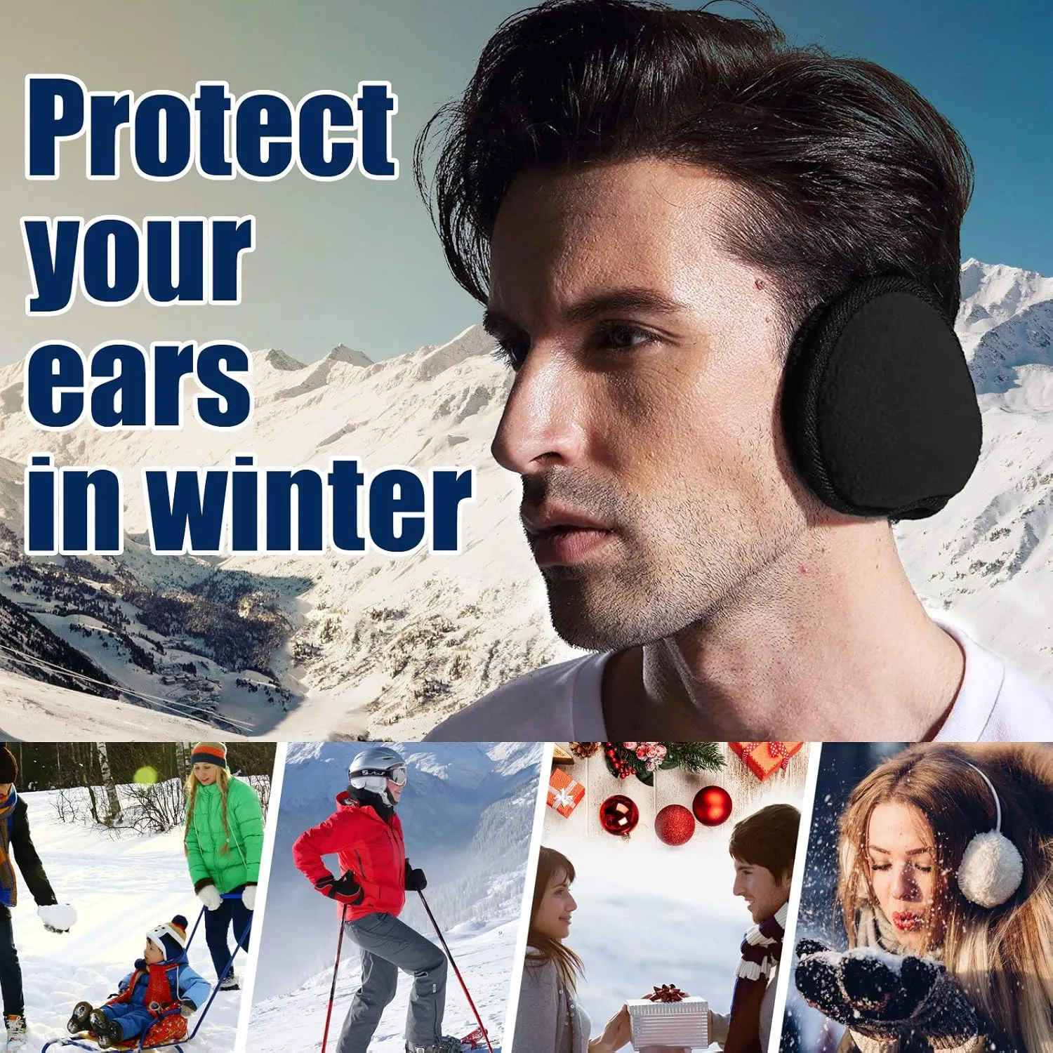 Metog Unisex Foldable Ear Warmers Polar Fleece/kints Winter EarMuffs