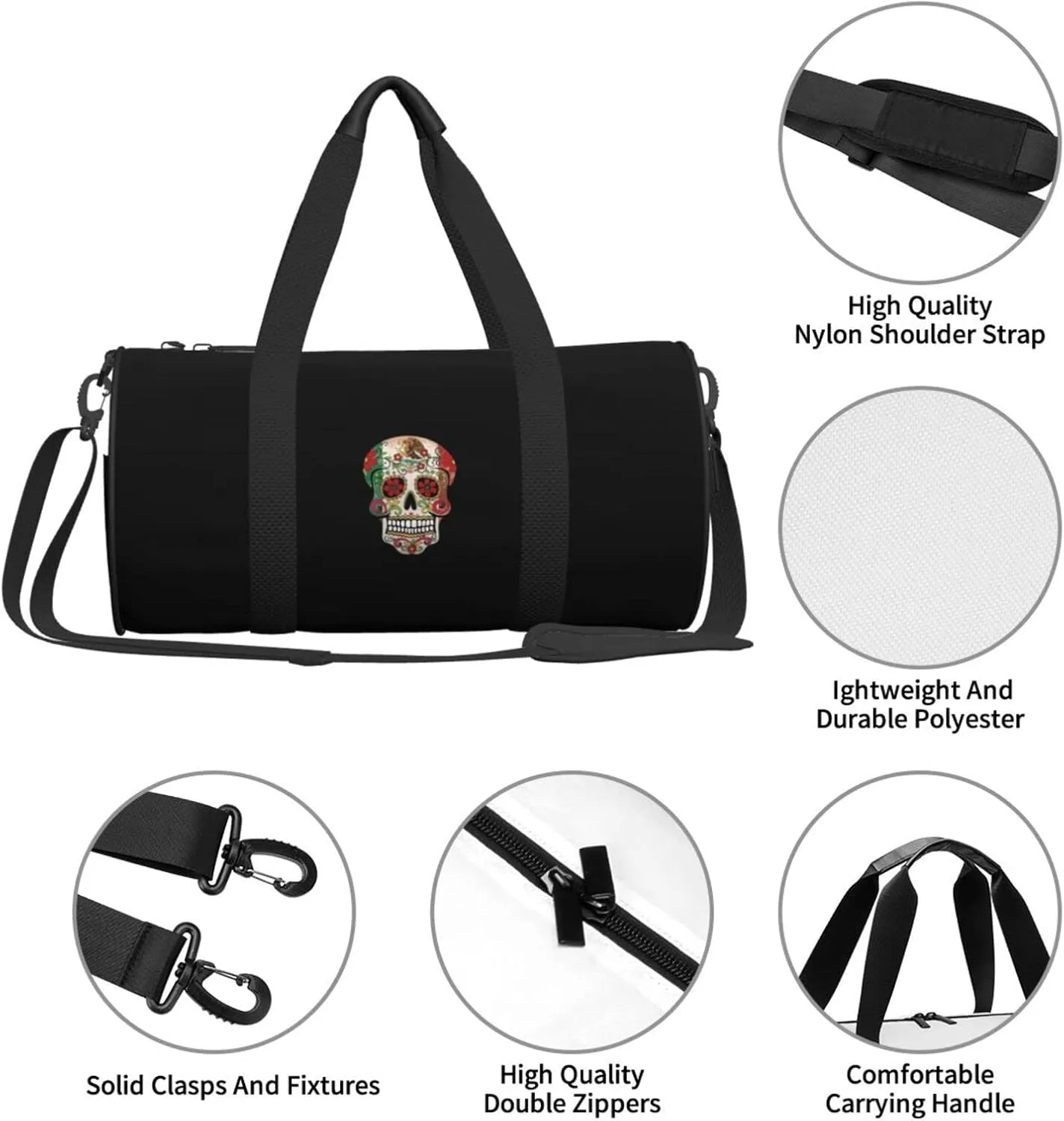 Mexican Flag Empire Mexico Pride Travel Luggage Duffel Bag Sports Rolling Foldable Duffel Bag, Black