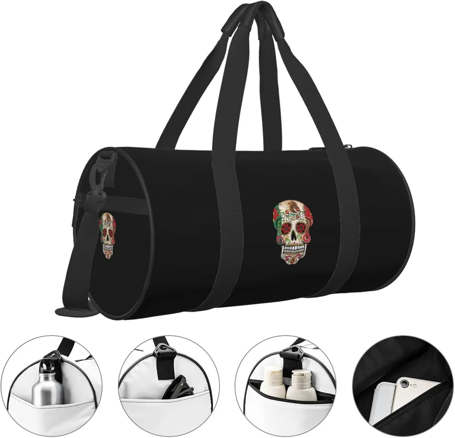 Mexican Flag Empire Mexico Pride Travel Luggage Duffel Bag Sports Rolling Foldable Duffel Bag, Black