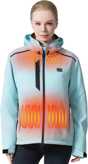 MIDIAN Heated Jacket for Women with Battery Pack Down Insulation 8 Heat Zones Soft Shell Foldable Hood Overheat Protection