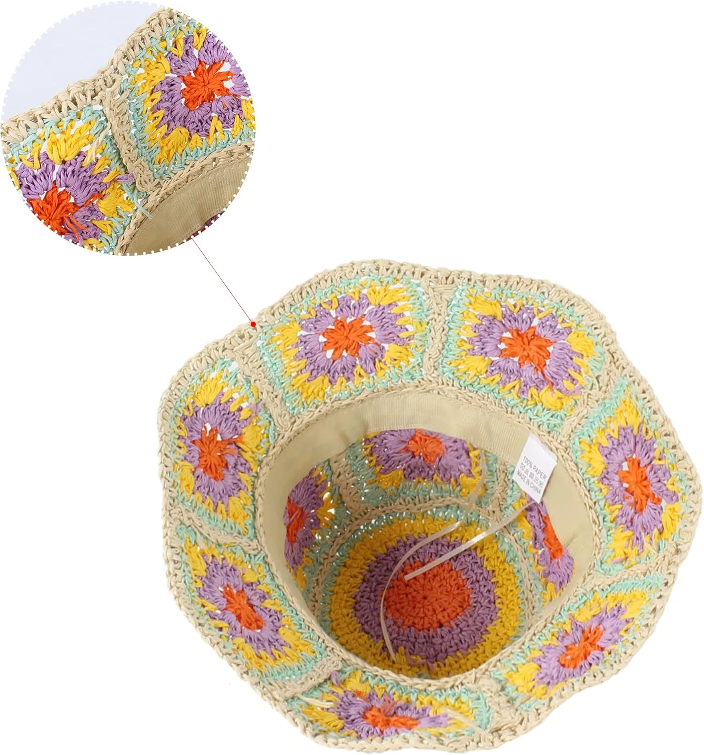 Minache Women Crochet Bucket Hats Floppy Beach Hat Floral Cap Foldable Outdoor Knitted Beanies