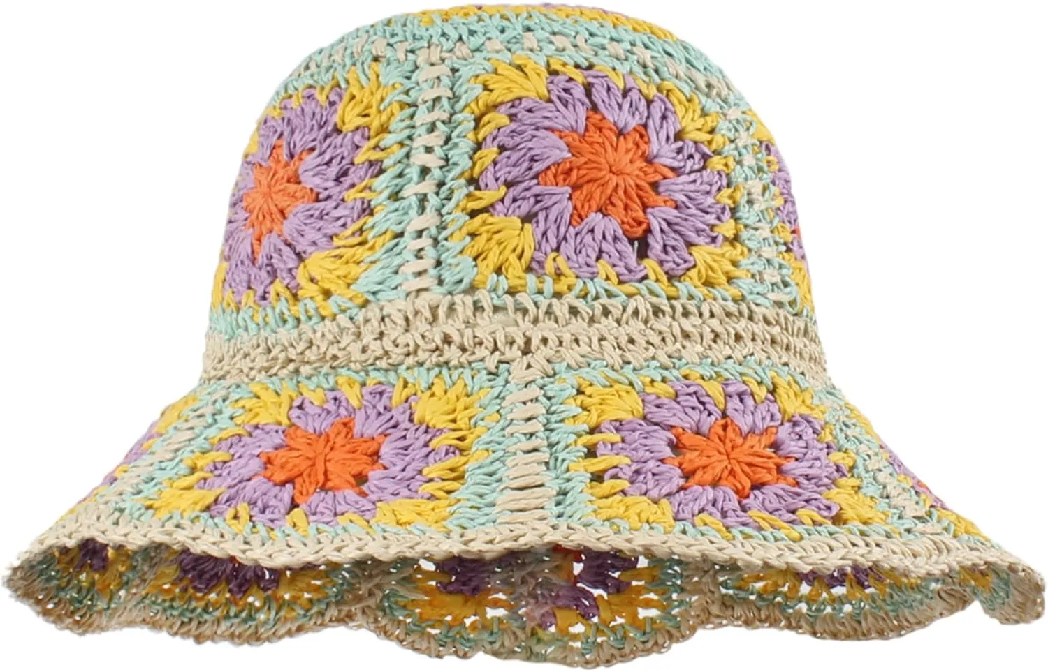 Minache Women Crochet Bucket Hats Floppy Beach Hat Floral Cap Foldable Outdoor Knitted Beanies