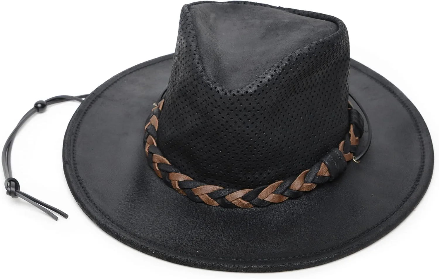 Minnetonka Fold-Up Outback Hat -Leather Brim Hat Made with Genuine Leather, Adjustable Chin Strap, and Fold-Up Design