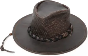 Minnetonka Fold-Up Outback Hat -Leather Brim Hat Made with Genuine Leather, Adjustable Chin Strap, and Fold-Up Design
