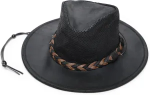 Minnetonka Fold-Up Outback Hat -Leather Brim Hat Made with Genuine Leather, Adjustable Chin Strap, and Fold-Up Design