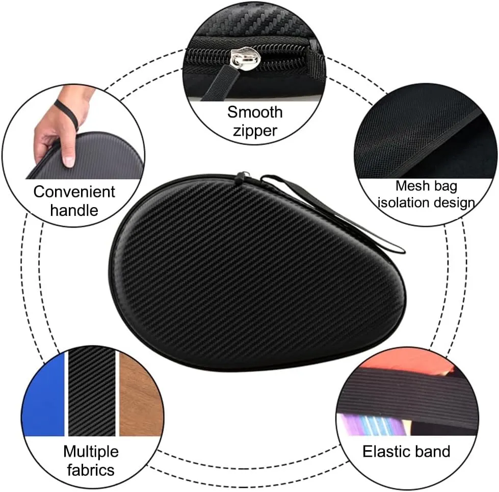 MiOYOOW Table Tennis Racket Case, Hard Shell Ping Pong Storage Bag Ping Pong Paddles Case with Zipper Can Hold 2 Short-Handled Rackets or 1 Long-Handled Racket
