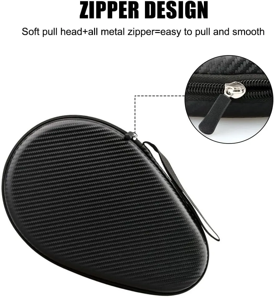MiOYOOW Table Tennis Racket Case, Hard Shell Ping Pong Storage Bag Ping Pong Paddles Case with Zipper Can Hold 2 Short-Handled Rackets or 1 Long-Handled Racket