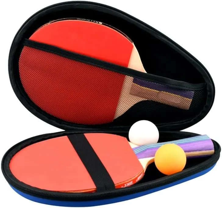 MiOYOOW Table Tennis Racket Case, Hard Shell Ping Pong Storage Bag Ping Pong Paddles Case with Zipper Can Hold 2 Short-Handled Rackets or 1 Long-Handled Racket