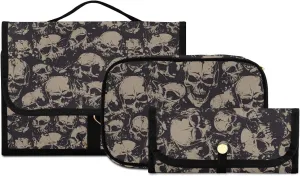 MNSRUU Gothic Toiletry Bags for Traveling, Grunge Skulls Women Makeup Bag Hanging Toiletry Bag Cosmetic Bag 3 Pack Portable Clear Toiletry Kit Makeup Brush Bag Organization and Storage