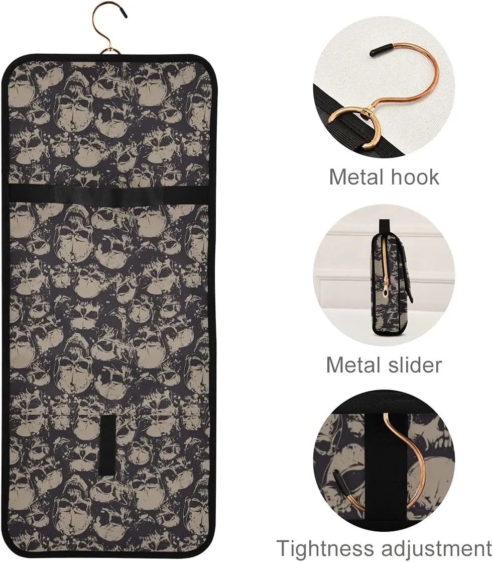 MNSRUU Gothic Toiletry Bags for Traveling, Grunge Skulls Women Makeup Bag Hanging Toiletry Bag Cosmetic Bag 3 Pack Portable Clear Toiletry Kit Makeup Brush Bag Organization and Storage