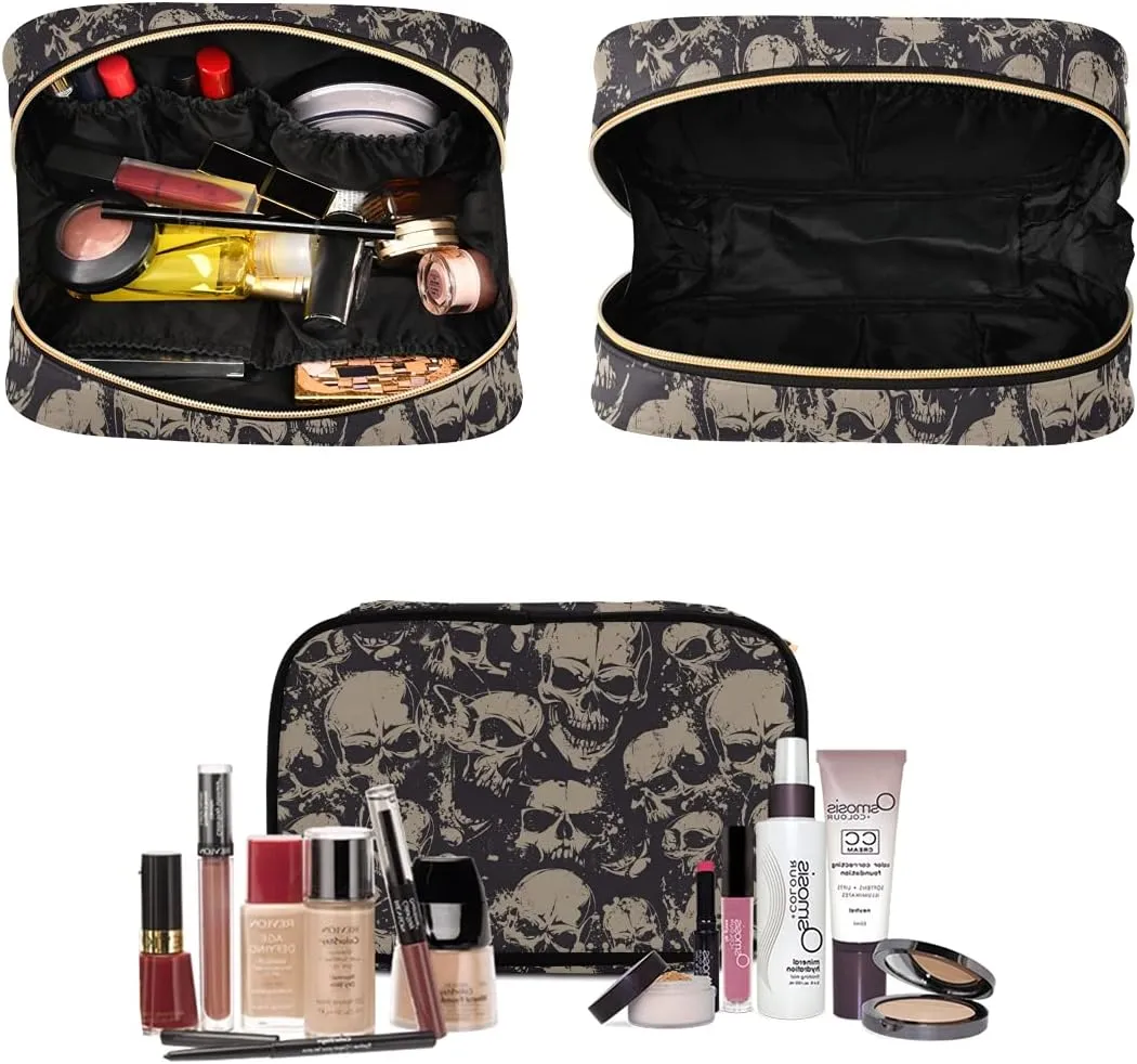 MNSRUU Gothic Toiletry Bags for Traveling, Grunge Skulls Women Makeup Bag Hanging Toiletry Bag Cosmetic Bag 3 Pack Portable Clear Toiletry Kit Makeup Brush Bag Organization and Storage