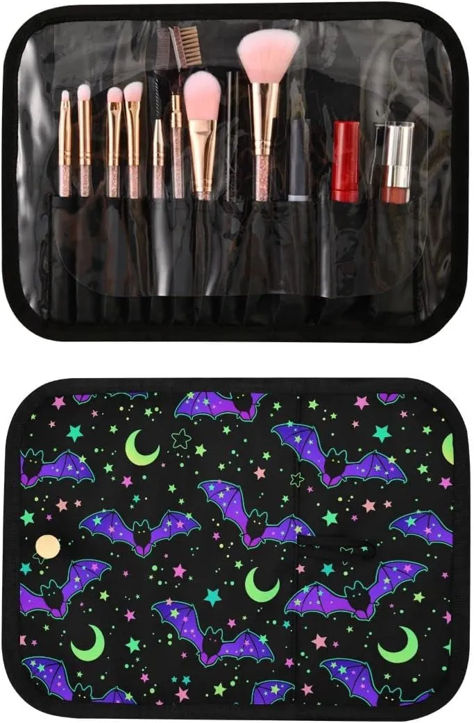 MNSRUU Gothic Toiletry Bags for Traveling, Magic Galaxy Bat Women Makeup Bag Hanging Toiletry Bag Cosmetic Bag 3 Pack Portable Clear Toiletry Kit Makeup Brush Bag Organization and Storage