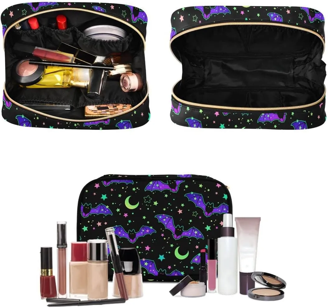 MNSRUU Gothic Toiletry Bags for Traveling, Magic Galaxy Bat Women Makeup Bag Hanging Toiletry Bag Cosmetic Bag 3 Pack Portable Clear Toiletry Kit Makeup Brush Bag Organization and Storage