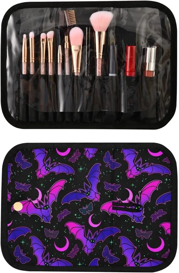 MNSRUU Gothic Toiletry Bags for Traveling, Purple Bat Gothic Women Makeup Bag Hanging Toiletry Bag Cosmetic Bag 3 Pack Portable Clear Toiletry Kit Makeup Brush Bag Organization and Storage