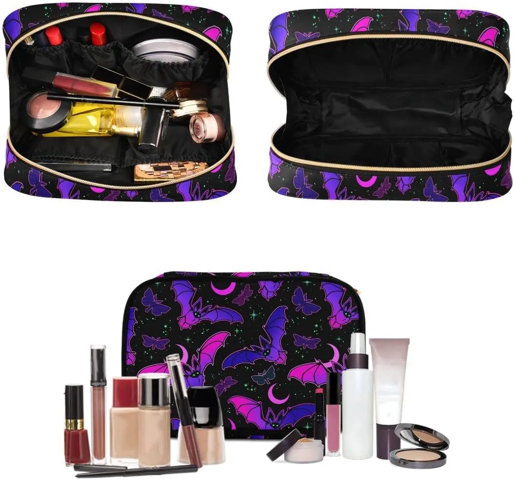 MNSRUU Gothic Toiletry Bags for Traveling, Purple Bat Gothic Women Makeup Bag Hanging Toiletry Bag Cosmetic Bag 3 Pack Portable Clear Toiletry Kit Makeup Brush Bag Organization and Storage