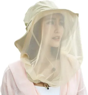 Mosquito Head Net Hat, Safari Sun Hat with Veil Mesh Protection from Insect