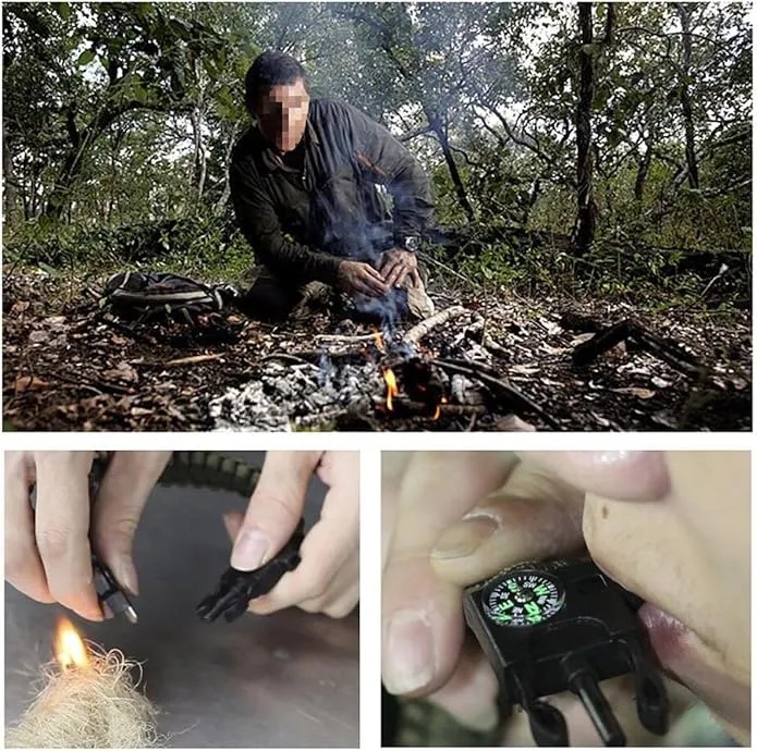 MQQC Kissmi 10 Pack Paracord Bracelet Survival Gear with Compass, Fire Starter, Whistle and Emergency Knife,Best Wildness Survival -Kit for Camping/Hiking