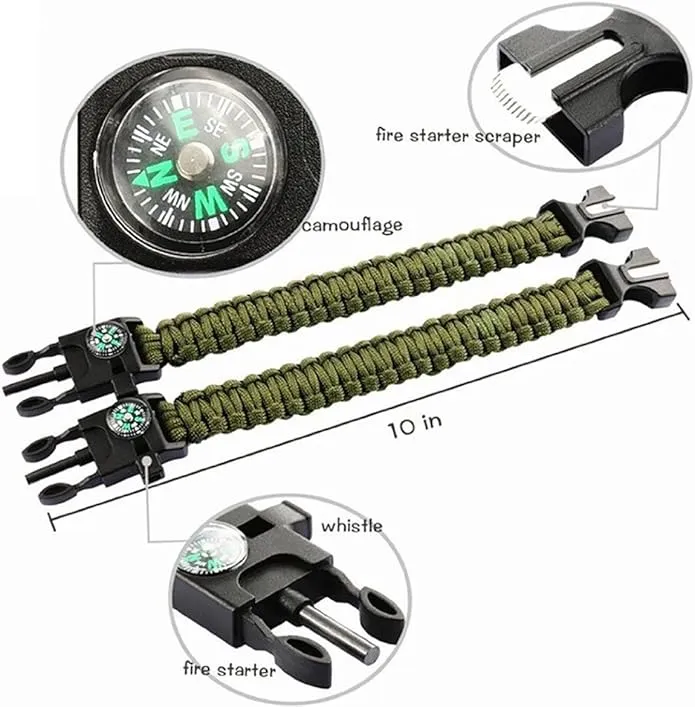 MQQC Kissmi 10 Pack Paracord Bracelet Survival Gear with Compass, Fire Starter, Whistle and Emergency Knife,Best Wildness Survival -Kit for Camping/Hiking