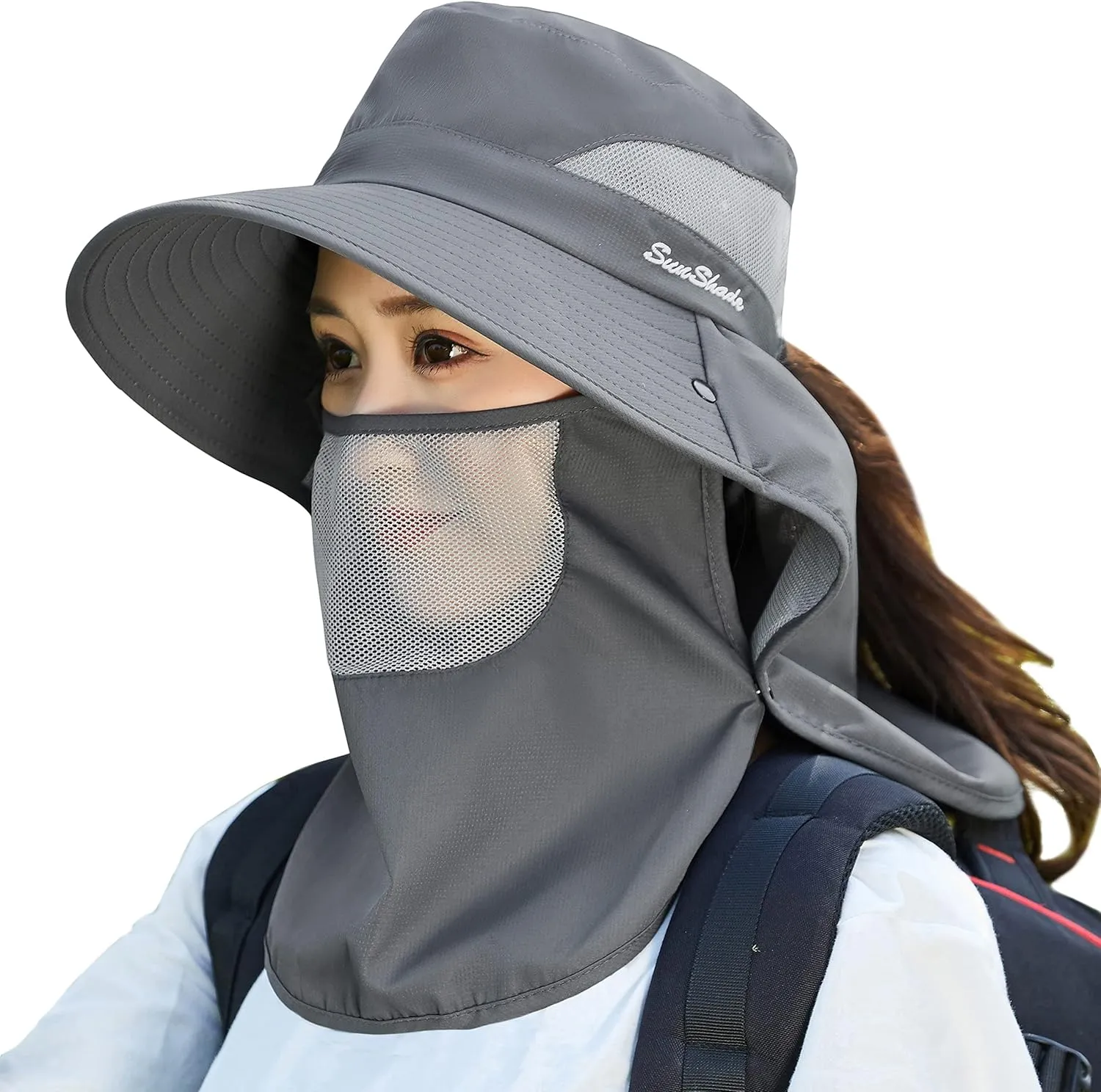 Muryobao Women's Ponytail Summer Sun UV Protection Hat Foldable Wide Brim Boonie Hats for Beach Safari Fishing