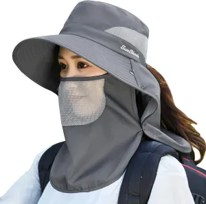 Muryobao Women's Ponytail Summer Sun UV Protection Hat Foldable Wide Brim Boonie Hats for Beach Safari Fishing