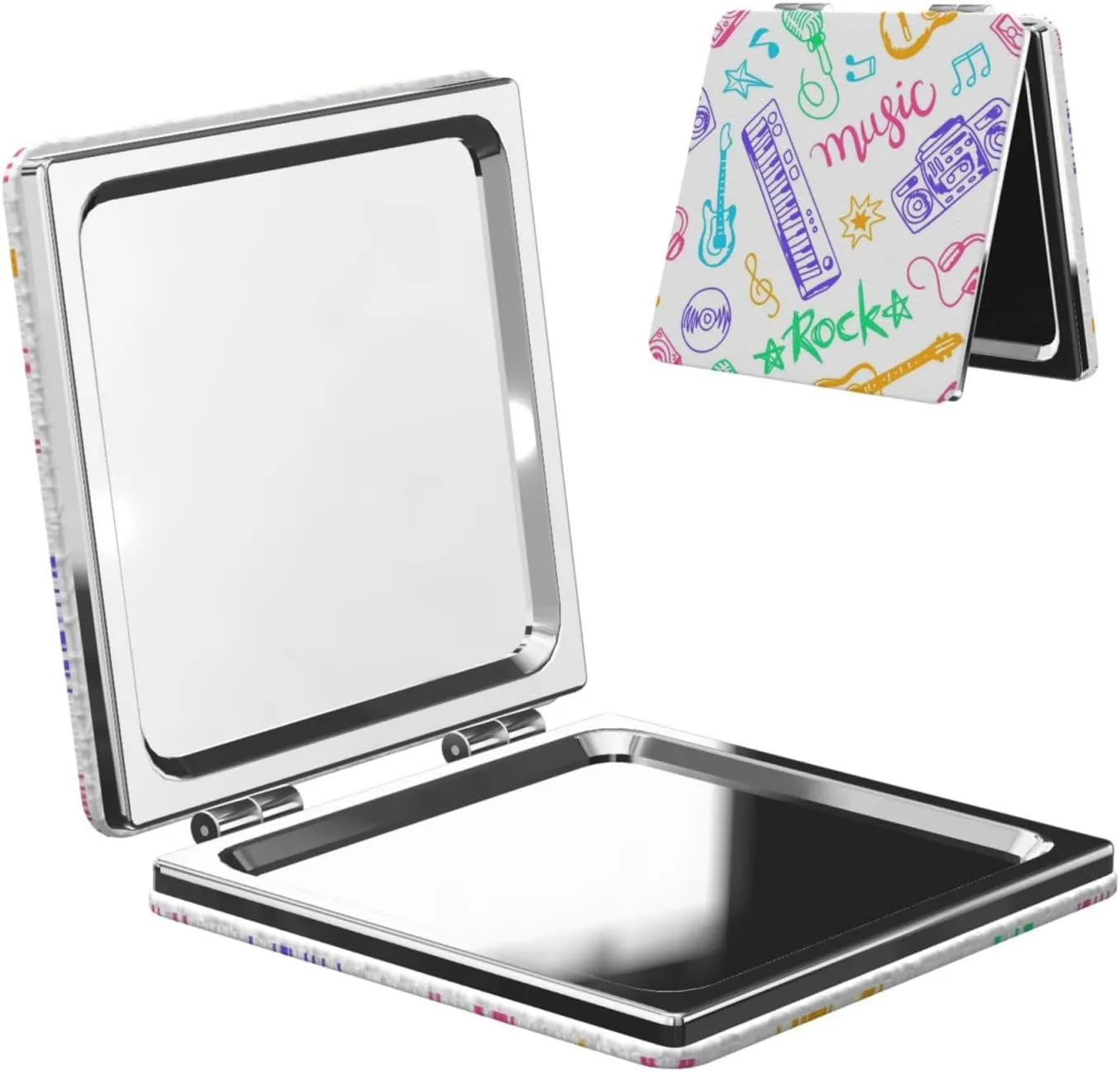 Music Pattern Small Makeup Mirror Portable Travel Cosmetic Mirror Folding Small Pocket Mirror